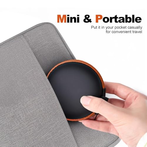 1 Pack Round Earbud Case Storage Bag with Carabiner, Orange | Travel kit, EVA earbud case, For Wired/Wireless Earphones, chargers, Tech pouch