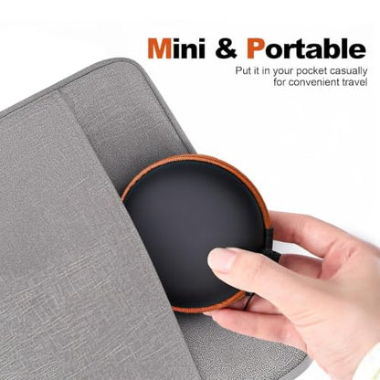 1 Pack Round Earbud Case Storage Bag with Carabiner, Orange | Travel kit, EVA earbud case, For Wired/Wireless Earphones, chargers, Tech pouch