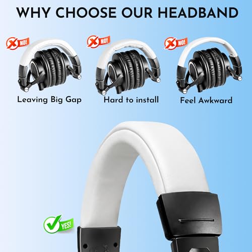 Lukvcoe Headband Replacement Cover for Audio Technica ATH M50, M50X, M50XWH, M50XBT, M50XBT2, M50S/LE Headphones, Cushion Headstrap Pad with Softer Protein Leather, White - color: White