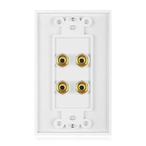 Banana Binding Post Wall Plate for 2 Speakers, White