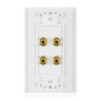 Banana Binding Post Wall Plate for 2 Speakers, White