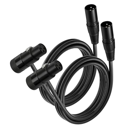 Right Angle XLR Microphone Cable 3ft, XLR Male to Female 2-Pack | 26AWG Oxygen-Free Copper (OFC) XLR Male to 90° XLR Female Cable for Sound Devices, Mixers, Audio Interface, Mixer Recorder