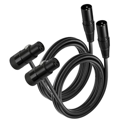 Right Angle XLR Microphone Cable 3ft, XLR Male to Female 2-Pack | 26AWG Oxygen-Free Copper (OFC) XLR Male to 90° XLR Female Cable for Sound Devices, Mixers, Audio Interface, Mixer Recorder