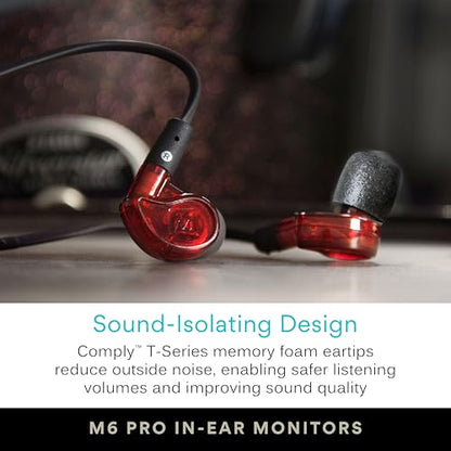 MEE audio M6 PRO Musicians' in-Ear Monitors Wired + Wireless Combo Pack: Includes IEMs, 2 Audio Cables and BT3 Hi-Res Bluetooth Audio Adapter w/aptX, LDAC, Auracast Support, & Built-in Headset (Red) - color: Red, style: IEMs + Bluetooth Adapter
