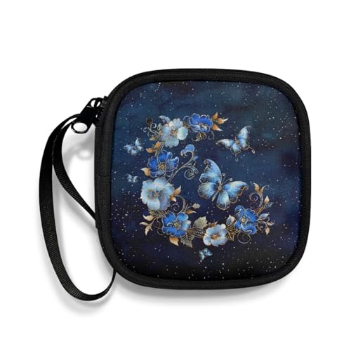 Portable Wireless Headphone Case, Butterfly Flower Earphone Storage Bag Carrying Case, Earbud Holder with Handle Headphone Bag Travel - color: Butterfly And Flower
