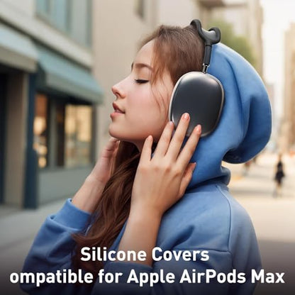 Case Ear Cover for AirPods Max Headphones for Airpod Max Accessories(USB-C/Lightning)(2024/2020), 2 Set of Headband Cover and Clear Soft TPU Ear Cups Sheel,Scratch and Condensation Resistant - color: A1-Black
