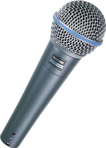 Shure Beta 58A Supercardioid Vocal Microphone & Pig Hog Black & White Woven Mic Cable, 20ft XLR - Bundle