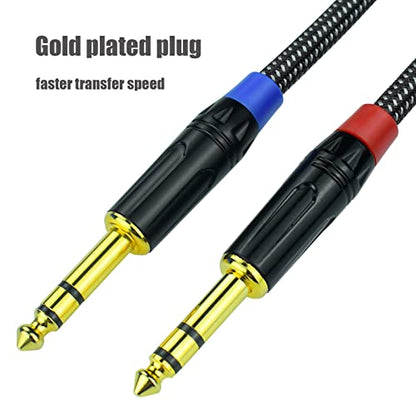 1/4 Inch TRS to TRS Balanced Patch Cable, 3.3feet 6.35mm Quarter Inch Stereo Audio Cable Cord for Speaker Studio Monitor, Gold Plated Connector, Nylon Braided Heavy Duty, 2Pack - size: 3.3 Feet, 2Pack