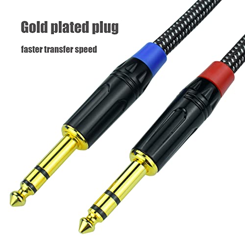 1/4 Inch TRS to TRS Balanced Patch Cable, 10feet 6.35mm Quarter Inch Stereo Audio Cable Cord for Speaker Studio Monitor, Gold Plated Connector, Nylon Braided Heavy Duty, 2Pack - size: 10 Feet, 2Pack