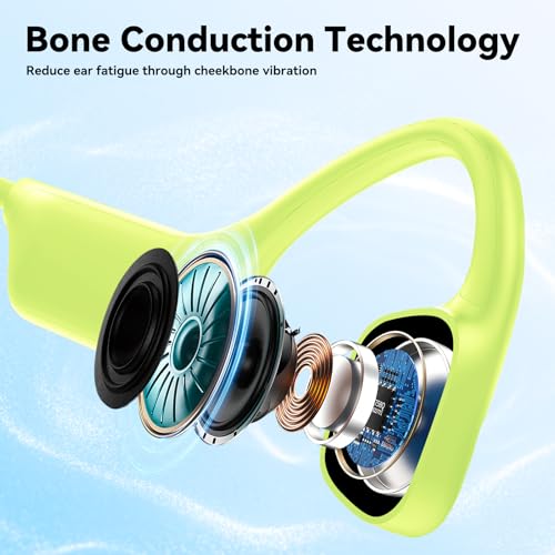 Swimming Headphones, IPX8 Waterproof Bone Conduction Headphone Wireless Underwater Earbuds with 32GB Memory for Swimming, Cycling, Marathon - color: Fluorescent Green