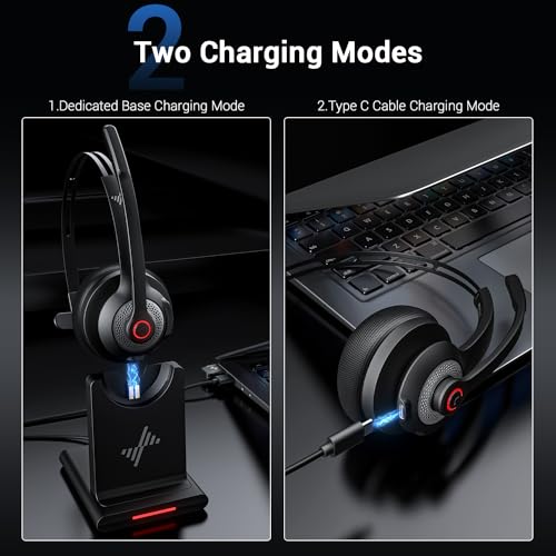 Bluetooth Wireless Headset with Mic for Work, Bluetooth 5.2, Advanced Noise Reduction Microphone, Clear Calls - Comfortable On-Ear Headphones, Applicable to PC, Laptop, Phone, Android, Zoom, Office - color: Black