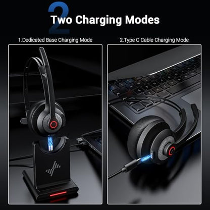 Bluetooth Wireless Headset with Mic for Work, Bluetooth 5.2, Advanced Noise Reduction Microphone, Clear Calls - Comfortable On-Ear Headphones, Applicable to PC, Laptop, Phone, Android, Zoom, Office - color: Black