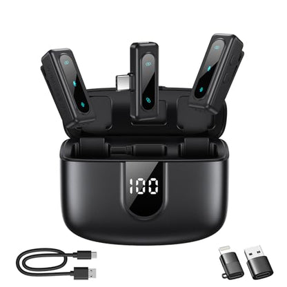 Wireless Lavalier Microphone for iPhone, Android & Laptops, Noise Cancellation, Auto Pairing, 24H Battery Life with Charging Case, USB C Mini Microphone for Vlogs, Interview, Podcasts, Live Streaming