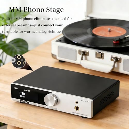 SMSL AS400 DAC Headphone Amplifier 165W×2 Class D Amplifier | 2.1 Channel Speaker/Subwoofer(Preamp) 6.35/4.4mm Headphone Output USB/Opt/Coax/HDMI ARC/RCA/Phono Input(Black)