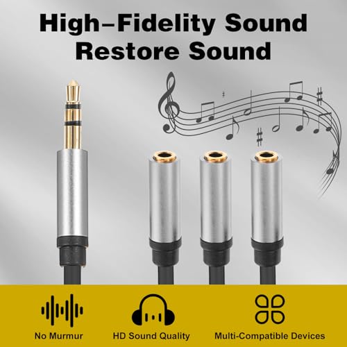 Audio Splitter, 3.5mm 3 Way Headphone Splitter 1 Input 3 Output Stereo Audio Distributor Cable Audio-Jack Splitters