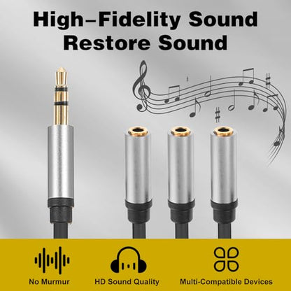 Audio Splitter, 3.5mm 3 Way Headphone Splitter 1 Input 3 Output Stereo Audio Distributor Cable Audio-Jack Splitters