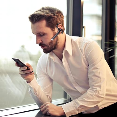Wireless Headset Business Earpiece Built-in Mic Noise Cancelling Headphone 5.3 Handsfree Sports Earphone for Android iOS Driving Trucker Driver Business Office - color: Black with silver