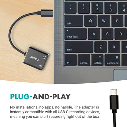 Movo USBC-AC2 3.5mm to USB-C Stereo Audio Adapter - External Sound Card for PC, Mac, Android - 3.5mm TRS Headphone Jack and Audio Jack to USB-C Connector - Aux to USB-C Mic Adapter for Gaming Speakers