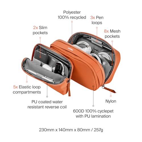 Orbitkey 2-in-1 Tech Accessory Pouch - Terracotta | Detachable Slim Sleeve | Organizes Cables & Chargers | Water-Resistant Fabric | Travel Ready - color: Terracotta