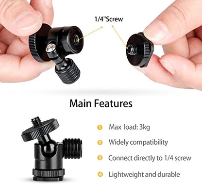 koolehaoda 1/4 Mini BallHead & Hot Shoe Mount Adapter for Camera Video Light Tripod Monopod (1/4 Ball Head) | 360° Swivel Ball Head for Video Light Tripod Monopod, Lightweight Aluminum, Cold Shoe Compatible, Compact Design - size: 1/4 Ball head