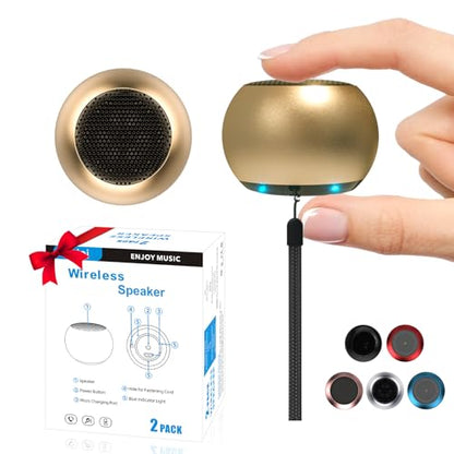 2Pack Portable Mini Speakers, Bluetooth Tiny Speakers,Wireless Micro Speaker for Phone/PC/Tablet, Rechargeable Battery, Built-in Microphone, Cute Mini Speaker with Strap to Carry, Gold - color: Gold