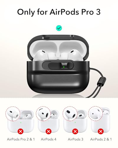 ESR for AirPods Pro 3 Case (2025), Compatible with MagSafe, Black | Compatible with AirPods Pro 3 (USB-C Cable), Magnetic Lid, Full Drop Protection Cover with Lanyard - color: Black, size: AirPods Pro 3 Case