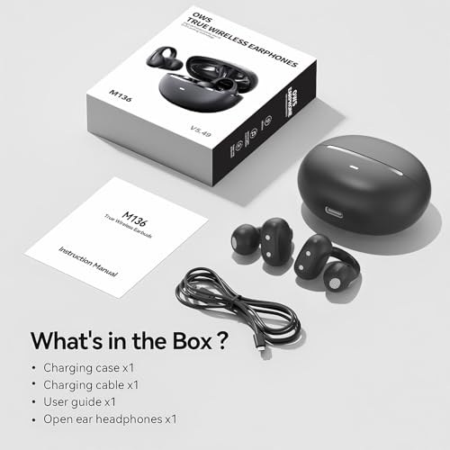 Clip On Earbuds, Open Ear Bluetooth 6.0 Wireless Headphones with Touch Control, Lightweight Ear Clip Design, Glasses Friendly Sports Earbuds for Running, Work & Travel, IPX6 Waterproof Black - color: Black