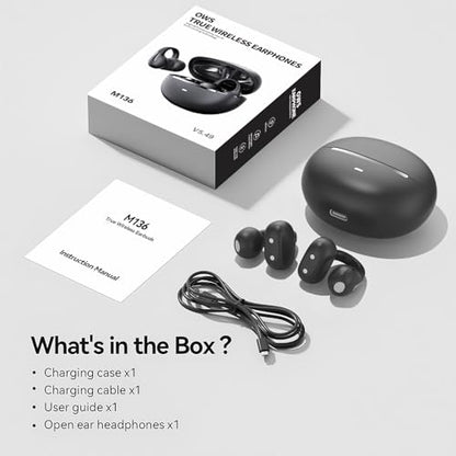 Clip On Earbuds, Open Ear Bluetooth 6.0 Wireless Headphones with Touch Control, Lightweight Ear Clip Design, Glasses Friendly Sports Earbuds for Running, Work & Travel, IPX6 Waterproof Black - color: Black