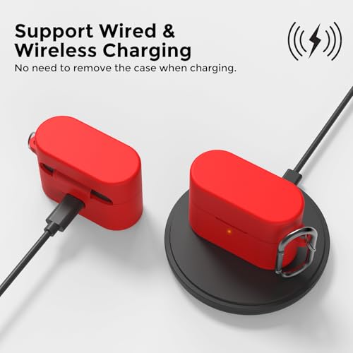 AhaStyle Silicone Case for Sony WF-1000XM6 (2026) Accessories, Red | with Carabiner, LED Visible, Skin-Friendly Soft Touch, Full Protection, Shockproof, Wireless Charging, for Men Women - color: Red