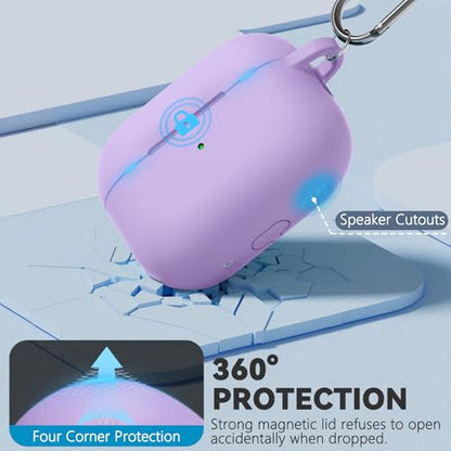 Ljusmicker for AirPods Pro 3 Case 2025 with Magnetic Lock,Purple | Soft Silicone Protective Cover for Apple AirPod Pro 3rd Generation Case with Cleaner Kit & Keychain for Women Men,Shockproof - color: A1-Purple