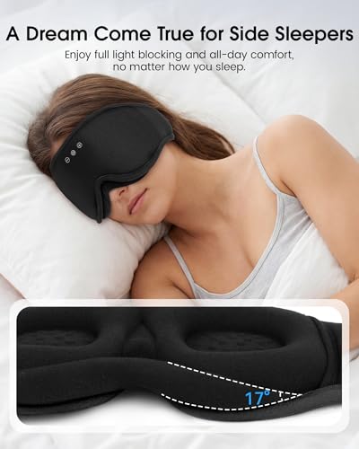 MUSICOZY Sleep Mask Bluetooth Headphones Eye Masks for Sleeping Headphone | 3D Wireless EyeMasks for Side Sleepers, 14-Hour Playtime, Ultra-Soft Breathable, Ultra-Thin Stereo Speakers for Women Men - color: Classic Black
