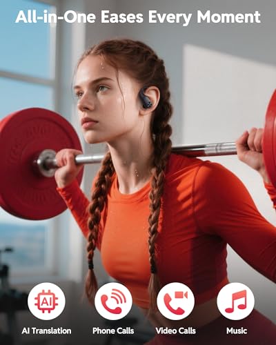 PocBuds Bluetooth Headphones Wireless Earbuds 80hrs Playtime Wireless Charging Case Digital Display Sports Ear Buds with Earhook Deep Bass IPX7 Waterproof Over-Ear Earphones for TV Phone Laptop Black - color: Black, style: AI Buds Pro