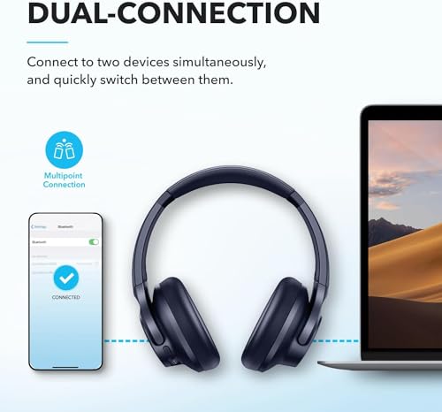 Soundcore by Anker Q20i Hybrid Active Noise Cancelling Headphones, Renewed | Over-Ear, Bluetooth, 40H ANC Playtime, Hi-Res, Big Bass, Transparency Mode, Customize via App, Travel, Home, Office - color: BLUE