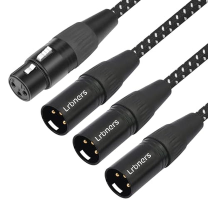 2FT XLR 1 Female to 3 Male Y Splitter Cable - Metal-Braided Y-Cable, Non-Slip Grips,3Pin XLR 3-Way Signal Duplication for Mixers/PA/Amps - color: 1 Female to 3 Male