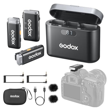 Godox WEC 2.4GHz Wireless Microphone System - 12g Ultra Compact, 200m Range, 24H Recording, Intelligent Noise Cancellation, Compatible with Cameras/Smartphones for Live Streaming, Interviews, Vlogging