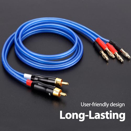 Q-P2 18 Gauge OFC Speaker Wire Pair with RCA Male (White & Red) to 2 Pair Banana (4banana) Plugs, Q-P2 (3M(9.8ft)) - size: 9.8 ft