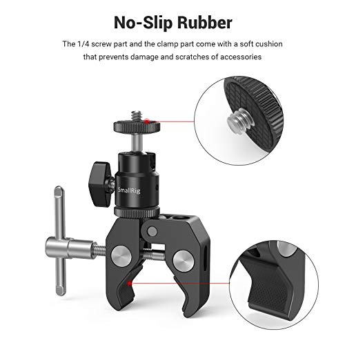 SMALLRIG Super Clamp Mount with Mini Ball Head Mount for Action Cameras | Hot Shoe Adapter with 1/4" screw for Monitors/Lights/Flash, for GoPro, for DJI, for Insta360