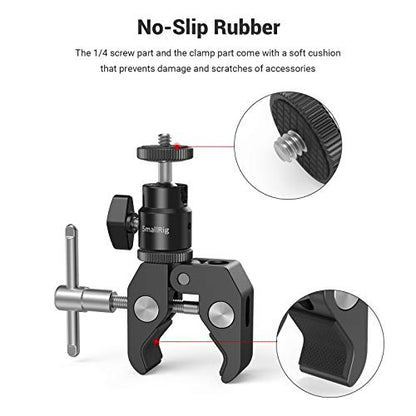 SMALLRIG Super Clamp Mount with Mini Ball Head Mount for Action Cameras | Hot Shoe Adapter with 1/4" screw for Monitors/Lights/Flash, for GoPro, for DJI, for Insta360