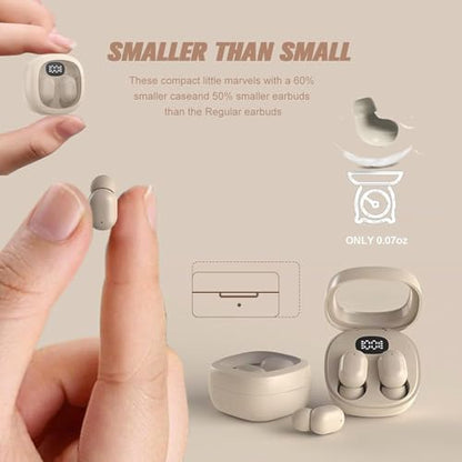 AE100A Wireless Bluetooth Earbuds for Small Ears, Invisible Mini Ear Buds with Ergonomic Design, 4 Hours Playtime, Waterproof, Beige