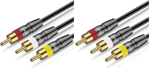 J&D 3RCA to 3RCA Cable, Gold Plated Connect Joint RCA Cable Heavy Duty Copper Shell 3 RCA Male to 3 RCA Male Stereo Audio Cable, 10 Feet (Pack of 2) - size: 10 Feet (Pack of 2)