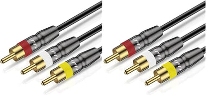 J&D 3RCA to 3RCA Cable, Gold Plated Connect Joint RCA Cable Heavy Duty Copper Shell 3 RCA Male to 3 RCA Male Stereo Audio Cable, 10 Feet (Pack of 2) - size: 10 Feet (Pack of 2)