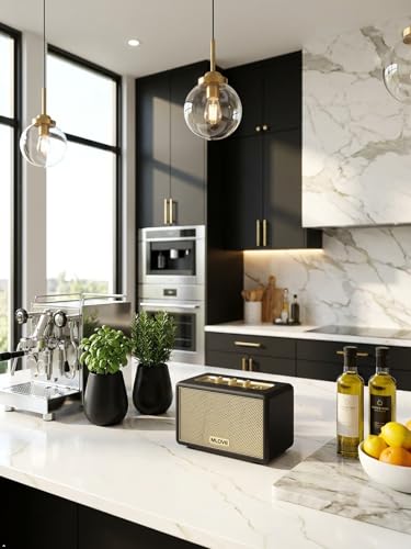 MLOVE A200 Retro Bluetooth Speaker for Home | Aux Input, USB Port, Micro SD Card Slot, Battery Powered, Dual Pairing, 80W Peak Power, Old School Style, Black and Gold - color: Black Gold