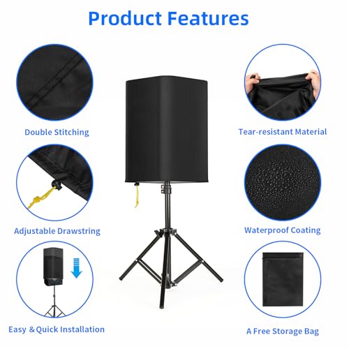 15 Inch PA/DJ Speaker Cover for Powered Speaker Mounted on Stand, 2 Pack Outdoor Speaker Cover 600D Thick Oxford Fabric Waterproof UV Protection Dustproof(Black) - size: 15 Inch