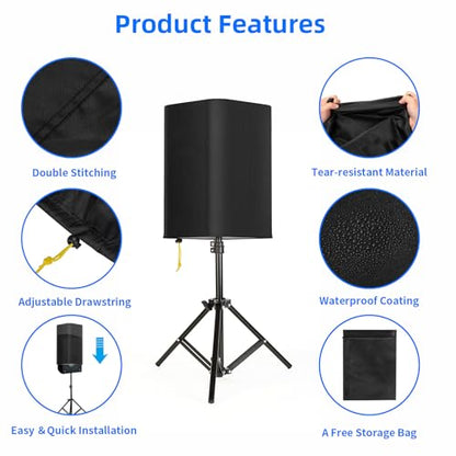 15 Inch PA/DJ Speaker Cover for Powered Speaker Mounted on Stand, 2 Pack Outdoor Speaker Cover 600D Thick Oxford Fabric Waterproof UV Protection Dustproof(Black) - size: 15 Inch