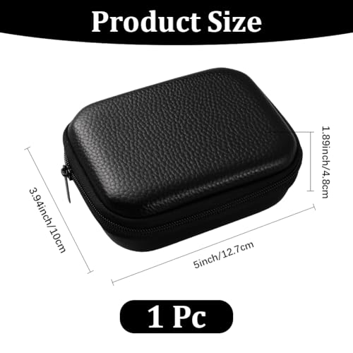 Square Earbud Case PU Leather Storage Box Waterproof Protective Headphone Carrying Bag Wired Headset Case Earphone Organizer Tech Pouch for Wired Wireless Earbud Earpiece Memory Card Camera