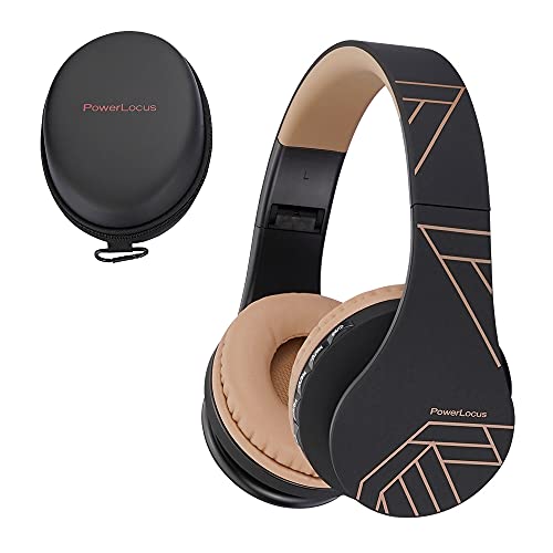 PowerLocus Wireless Bluetooth Over-Ear Stereo Foldable Headphones, Wired Headsets Rechargeable with Built-in Microphone for iPhone, Samsung, LG, iPad (Black/Brown) - color: Black/Brown