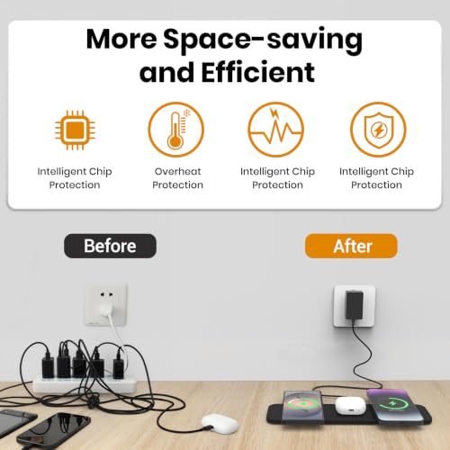 ZealSound Wireless Charging Pad, 3-in-1 Fast Wireless Charger with 36W Adapter for iPhone 17/16/15, Samsung Galaxy, AirPods & Galaxy Buds, Ultra-Slim PU Leather Charging Station for Home Office Travel