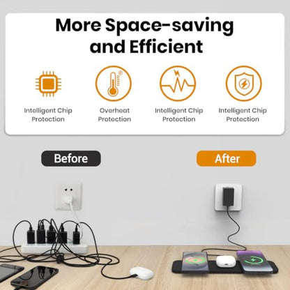 ZealSound Wireless Charging Pad, 3-in-1 Fast Wireless Charger with 36W Adapter for iPhone 17/16/15, Samsung Galaxy, AirPods & Galaxy Buds, Ultra-Slim PU Leather Charging Station for Home Office Travel