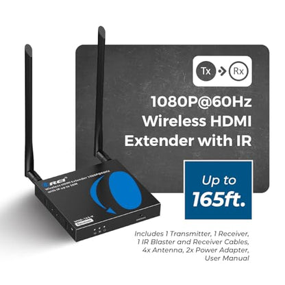 OREI 1080p HDMI Sender and Receiver Wireless 165ft, IR Support, Low Latency | Wireless HDMI Extender – 5GHz, HDMI Loop Out, SSID Pairing, Channel Switching, IR Passback, 24/7 Operation - size: 1080p, style: TX & RX Kit