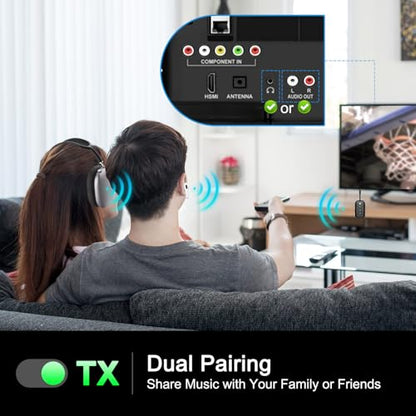 Bluetooth 5.4 Transmitter Receiver, 2-in-1 Adapter for Airplane, TV, Gym - Up to 2 AirPods/Headphones, Wireless Audio Adapter With aptX LL for Travel & Home/Car Stereo